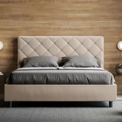 Letto 140x190cm alla francese con testiera a rombo tortora LIT311