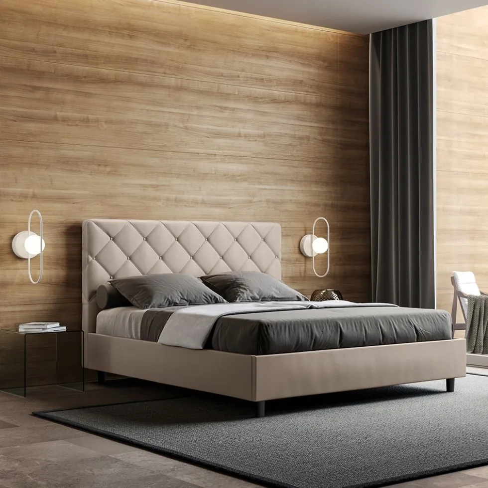 Letto 140x190cm alla francese con testiera a rombo tortora LIT311