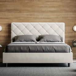 Letto 140x190cm alla francese con testiera a rombo bianco LIT311
