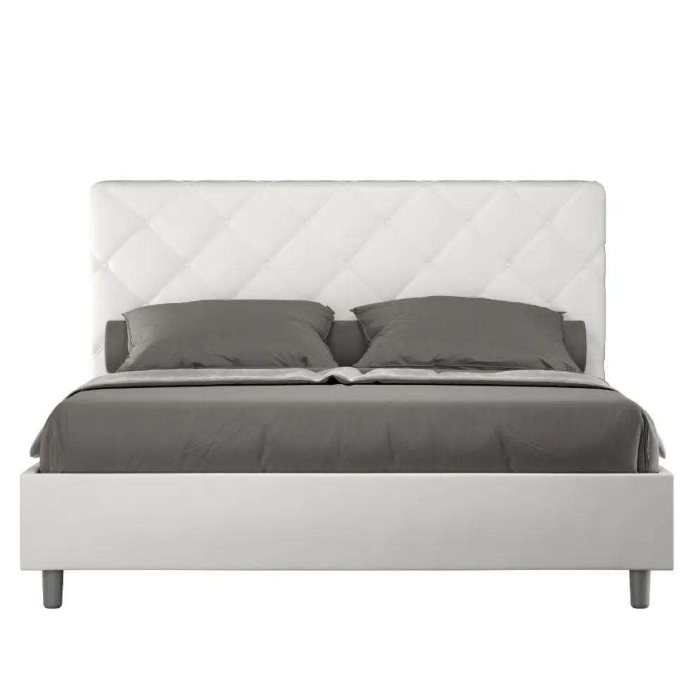 Letto 140x190cm alla francese con testiera a rombo bianco LIT311