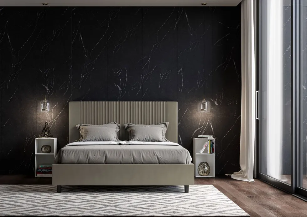 Letto 140x200cm alla francese con testiera a linee verticali cappuccino LIT319