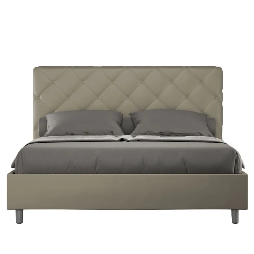 Letto 140x210cm alla francese con testiera a rombo cappuccino LIT315