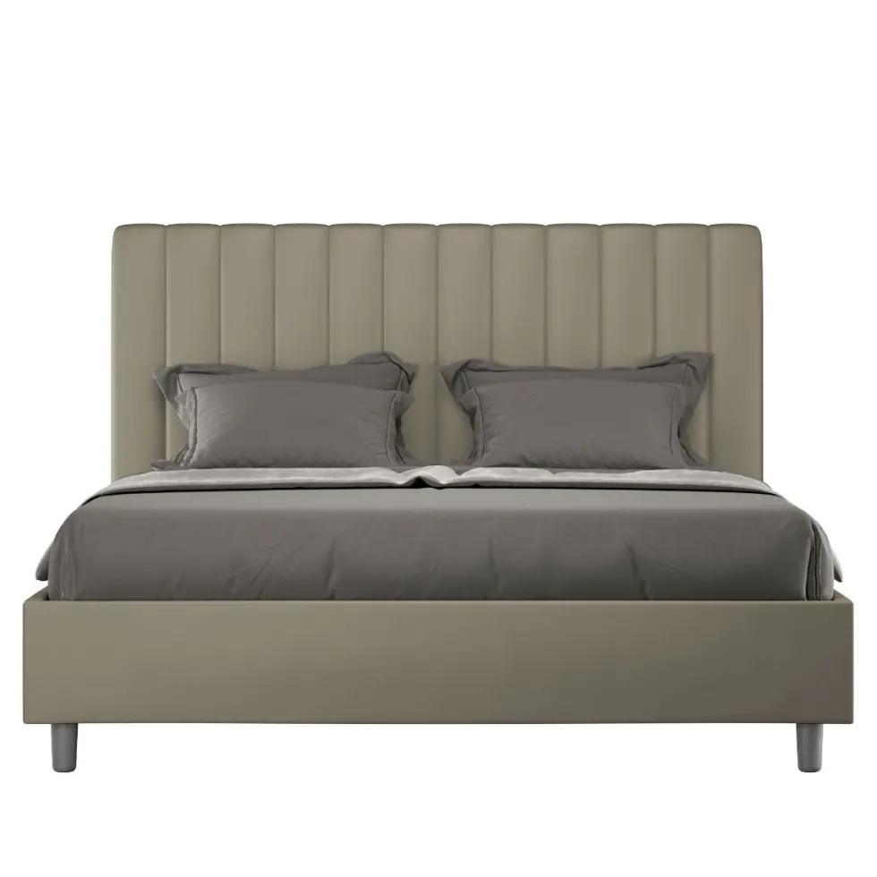 Letto 140x190cm alla francese con testiera trapuntata in similpelle cappuccino LIT323