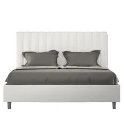 Letto 140x190cm alla francese con testiera trapuntata in similpelle bianco LIT323