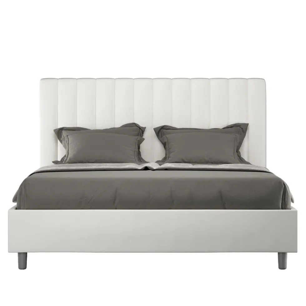 Letto 140x190cm alla francese con testiera trapuntata in similpelle bianco LIT323