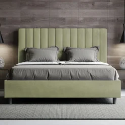 Letto 140x190cm alla francese con testiera trapuntata in microfibra tè verde LIT325