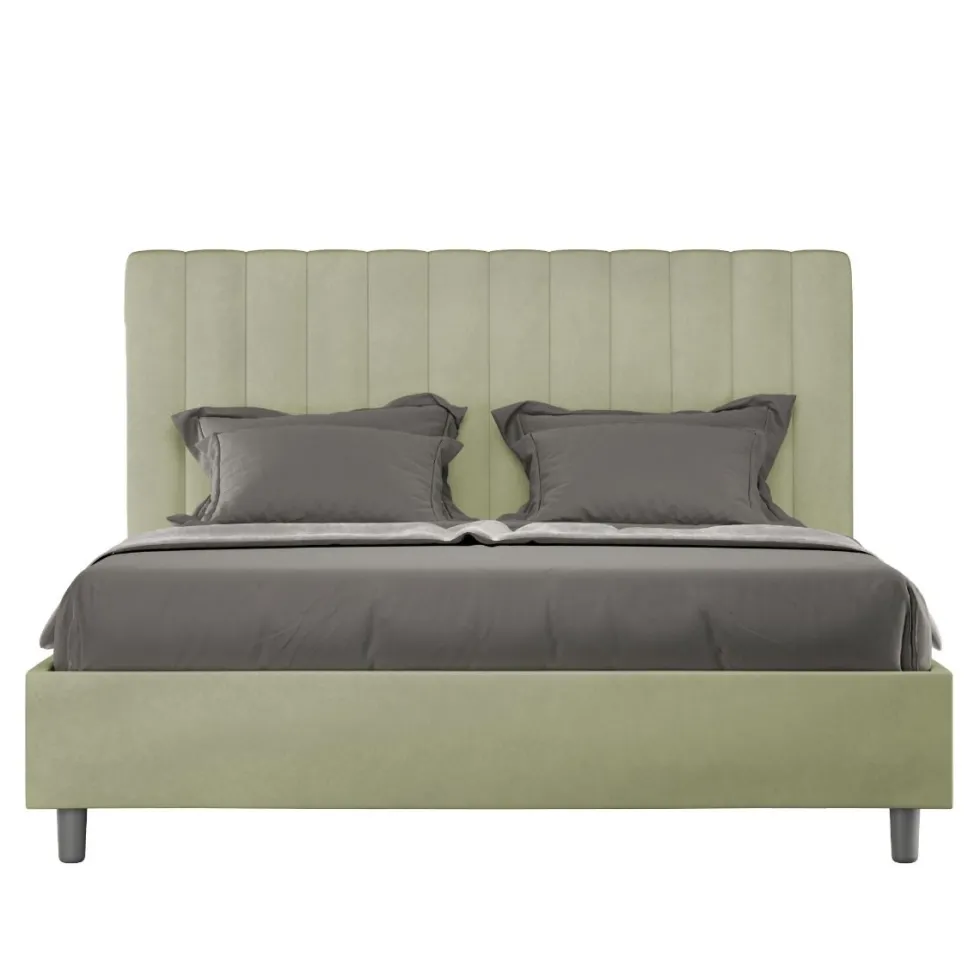 Letto 140x190cm alla francese con testiera trapuntata in microfibra tè verde LIT325