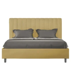 Letto 140x190cm alla francese con testiera trapuntata in microfibra ocra LIT325
