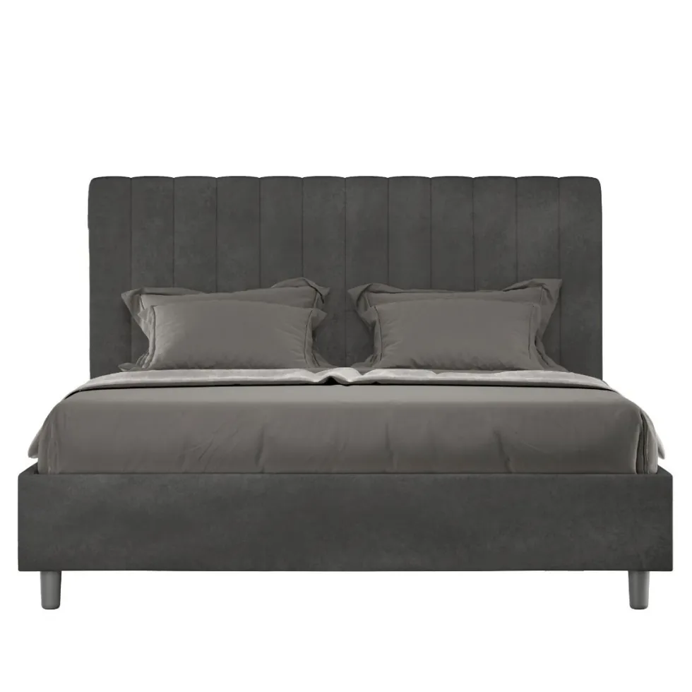 Letto 140x190cm alla francese con testiera trapuntata in microfibra grigio LIT325