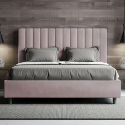 Letto 140x190cm alla francese con testiera trapuntata in microfibra glicine lilla LIT325