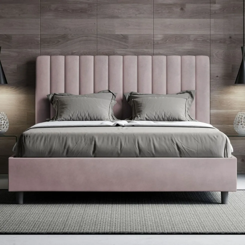Letto 140x190cm alla francese con testiera trapuntata in microfibra glicine lilla LIT325