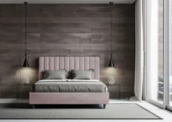 Letto 140x190cm alla francese con testiera trapuntata in microfibra glicine lilla LIT325