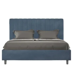 Letto 140x190cm alla francese con testiera trapuntata in microfibra blu LIT325
