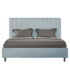 Letto 140x190cm alla francese con testiera trapuntata in microfibra azzurro LIT325