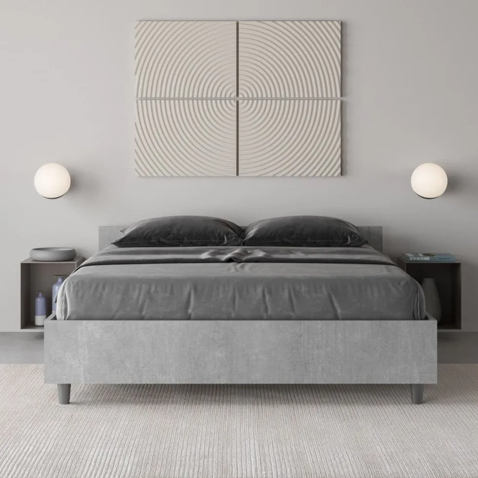 Letto 140x190cm alla francese con testiera moderna cemento LIT335