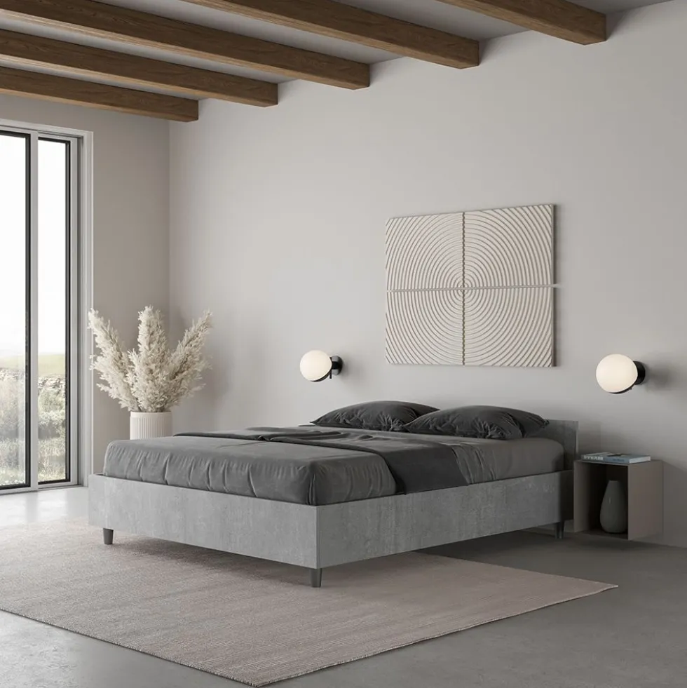 Letto 140x190cm alla francese con testiera moderna cemento LIT335