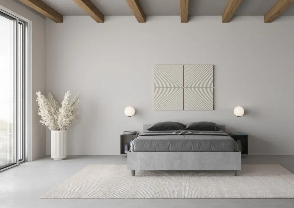Letto 140x190cm alla francese con testiera moderna cemento LIT335