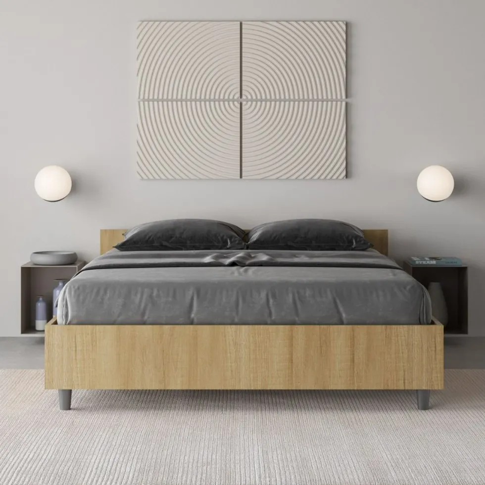 Letto 140x190cm alla francese con testiera effetto legno quercia LIT335