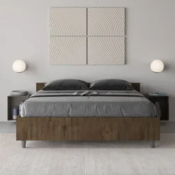 Letto 140x190cm alla francese con testiera effetto legno noce LIT335