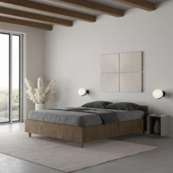 Letto 140x190cm alla francese con testiera effetto legno noce LIT335