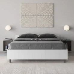 Letto 140x190cm alla francese con testiera effetto legno bianco frassino LIT335