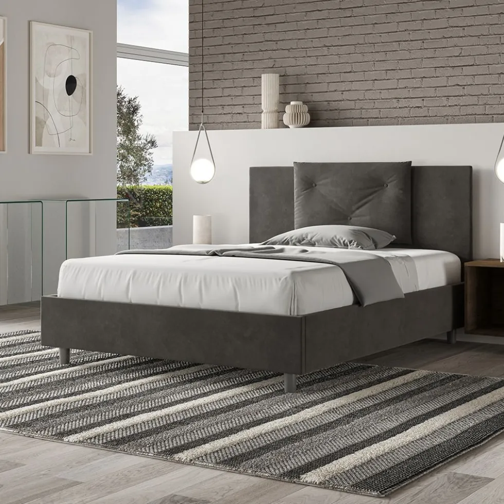 Letto 140x210cm alla francese con tre bottoni in microfibra grigio LIT285