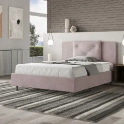 Letto 140x210cm alla francese con tre bottoni in microfibra glicine lilla LIT285