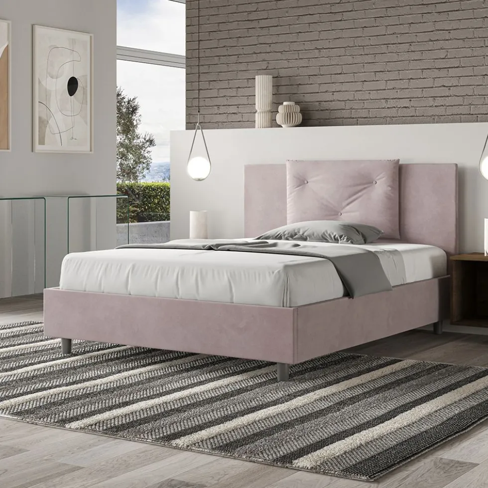 Letto 140x190cm alla francese con tre bottoni in microfibra glicine lilla LIT281