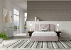 Letto 140x190cm alla francese con tre bottoni in microfibra glicine lilla LIT281