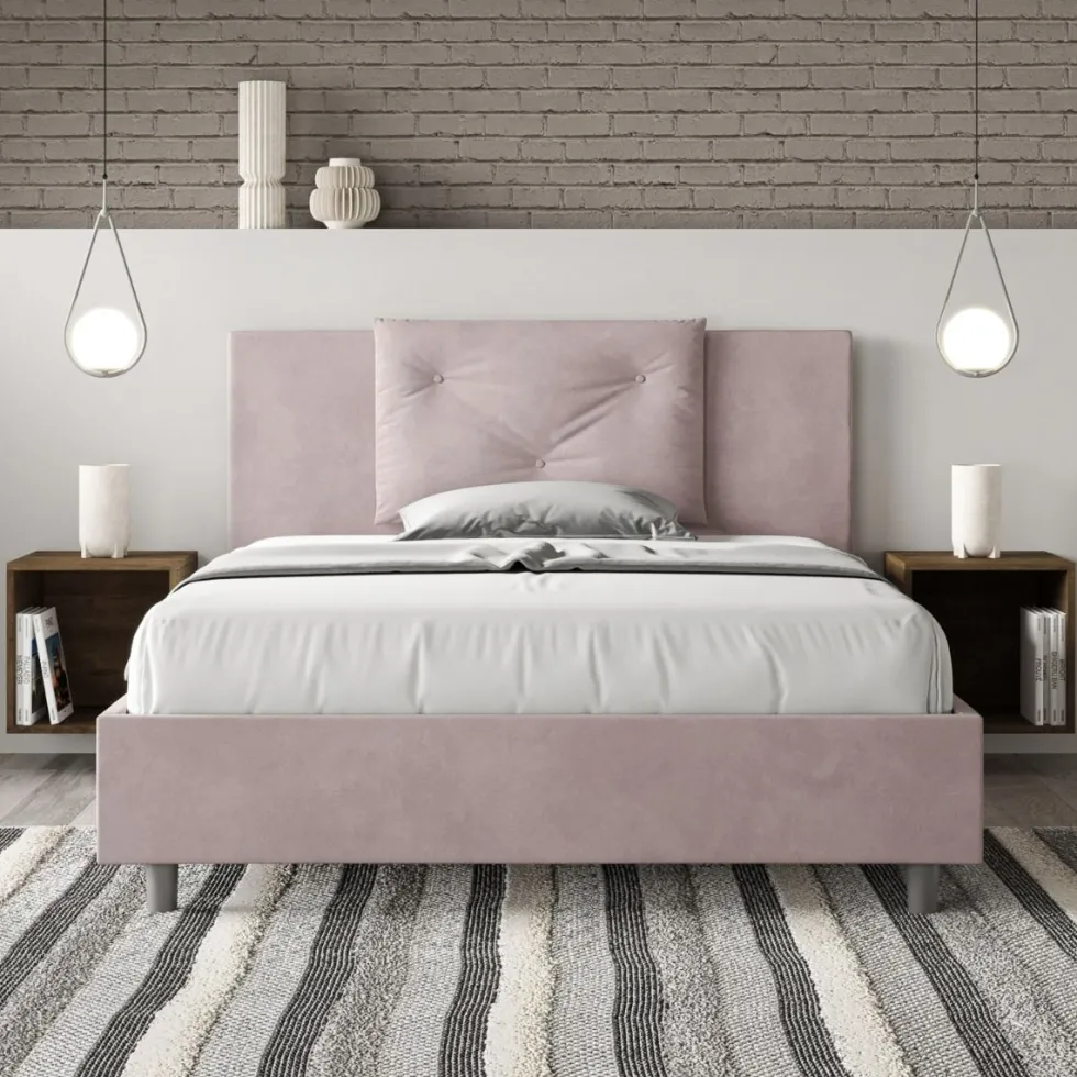 Letto 140x190cm alla francese con tre bottoni in microfibra glicine lilla LIT281