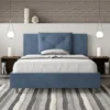 Letto 140x190cm alla francese con tre bottoni in microfibra blu LIT281