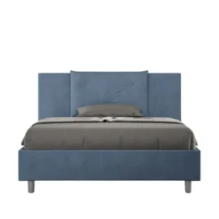 Letto 140x190cm alla francese con tre bottoni in microfibra blu LIT281