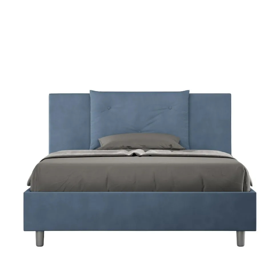 Letto 140x190cm alla francese con tre bottoni in microfibra blu LIT281