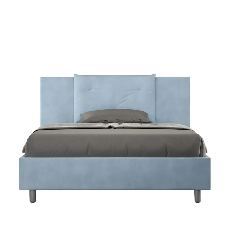 Letto 140x190cm alla francese con tre bottoni in microfibra azzurro LIT281