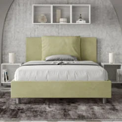 Letto 140x210cm alla francese giroletto imbottito in microfibra tè verde LIT279