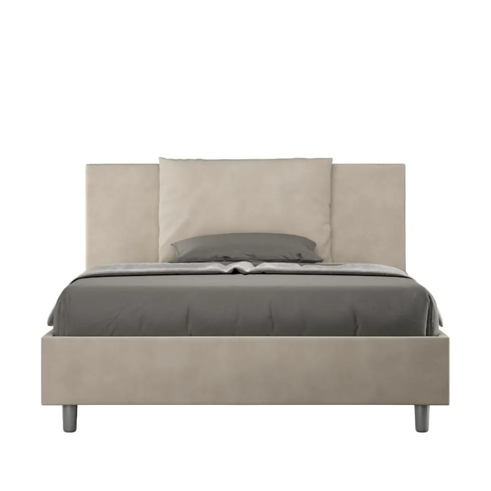 Letto 140x210cm alla francese giroletto imbottito in microfibra sabbia beige LIT279