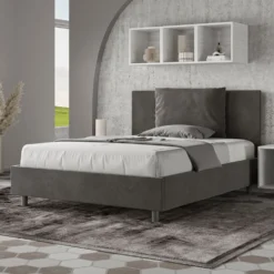 Letto 140x210cm alla francese giroletto imbottito in microfibra grigio LIT279