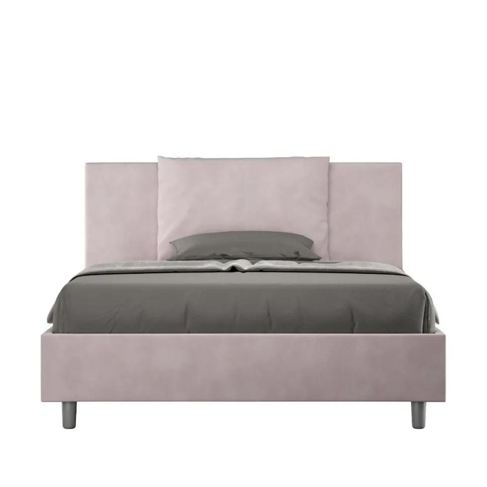 Letto 140x210cm alla francese giroletto imbottito in microfibra glicine lilla LIT279