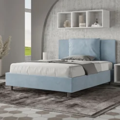 Letto 140x210cm alla francese giroletto imbottito in microfibra azzurro LIT279