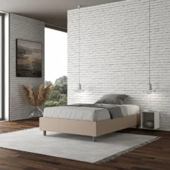 Letto 140x210cm alla francese sommier in similpelle tortora LIT265