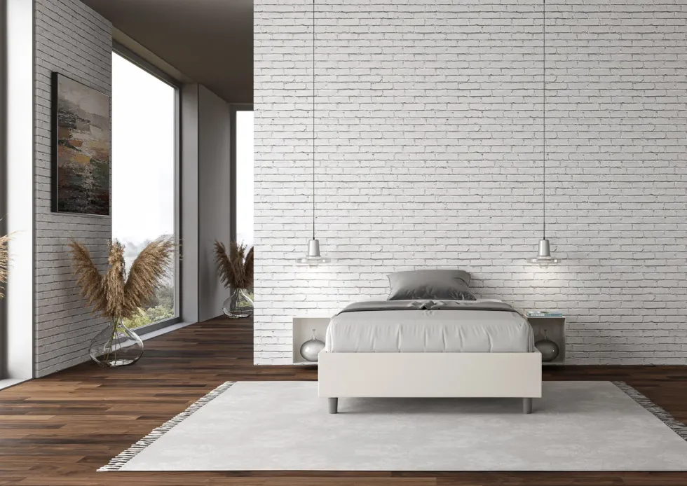 Letto 140x210cm alla francese sommier in similpelle bianco LIT265