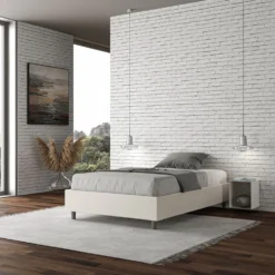Letto 140x210cm alla francese sommier in similpelle bianco LIT265