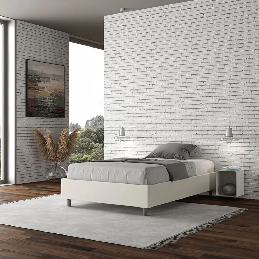 Letto 140x210cm alla francese sommier in similpelle bianco LIT265