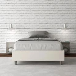Letto 140x210cm alla francese sommier in similpelle bianco LIT265