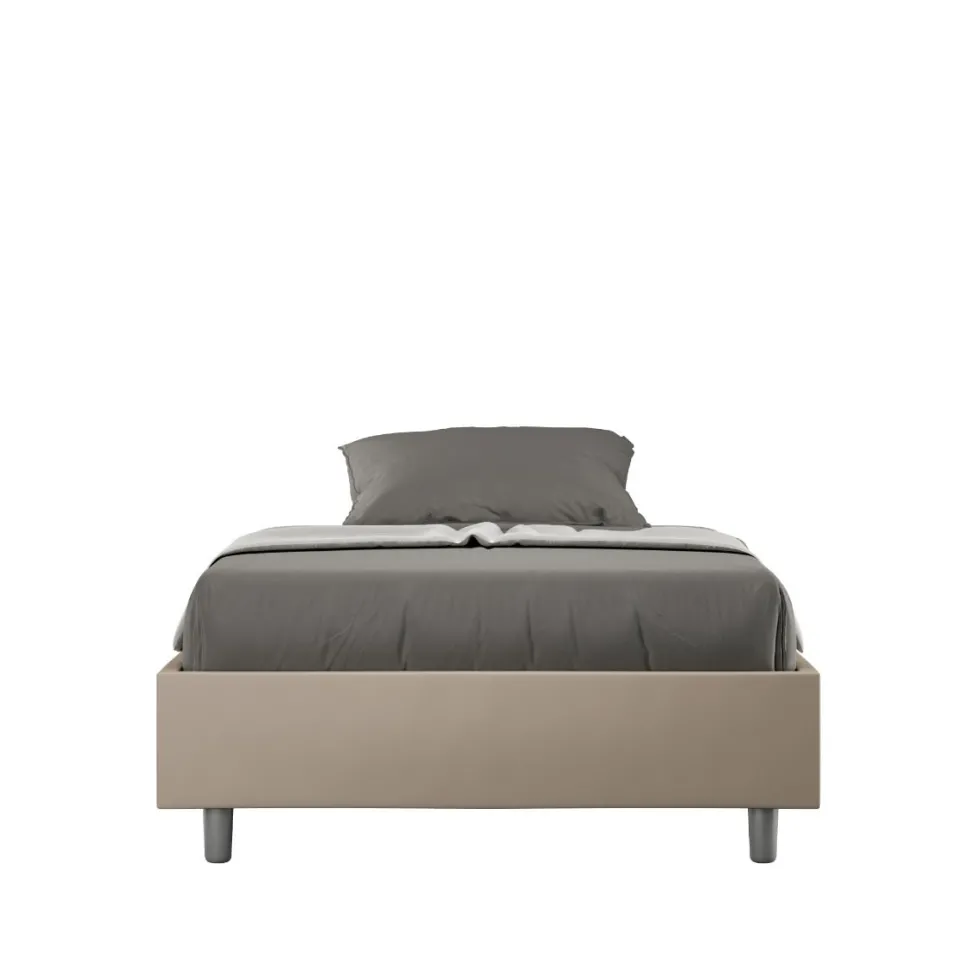 Letto 140x190cm alla francese sommier in similpelle tortora LIT257