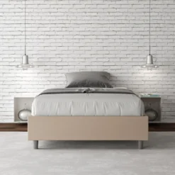 Letto 140x190cm alla francese sommier in similpelle tortora LIT257
