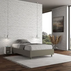 Letto 140x190cm alla francese sommier in similpelle cappuccino LIT257