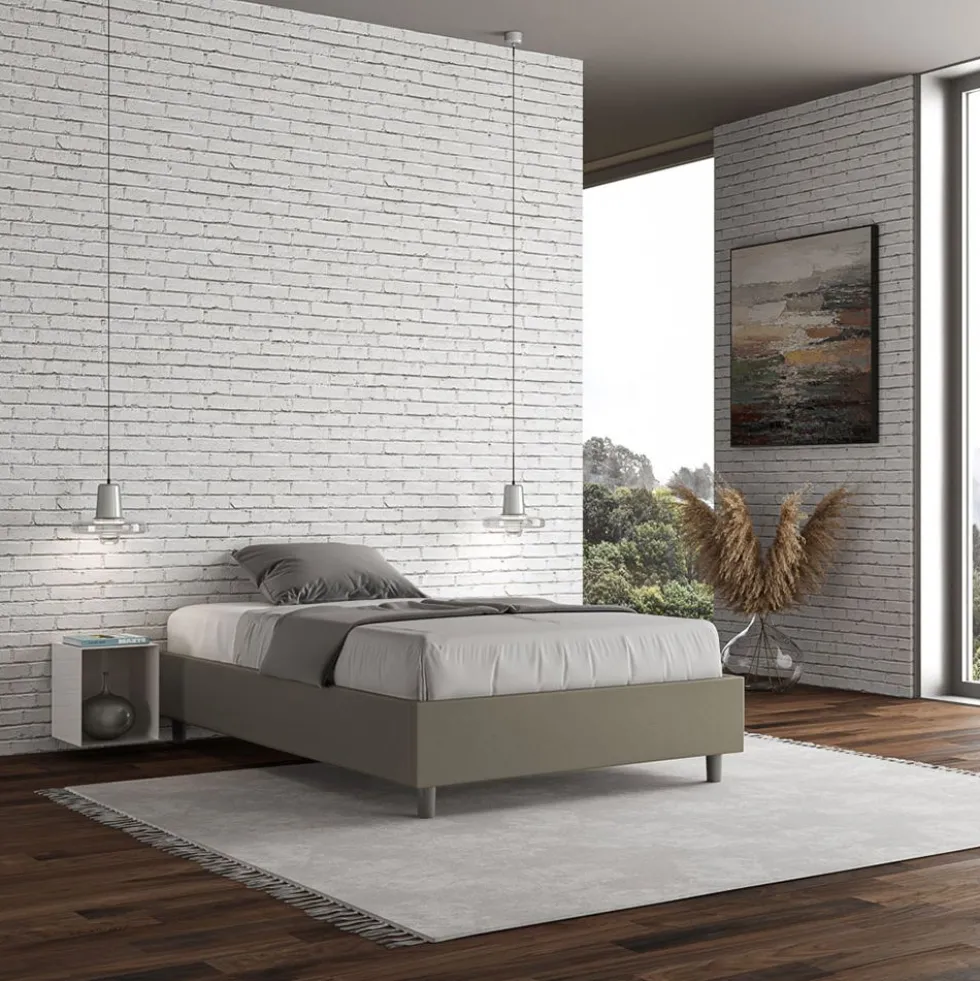 Letto 140x190cm alla francese sommier in similpelle cappuccino LIT257