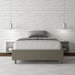Letto 140x190cm alla francese sommier in similpelle cappuccino LIT257