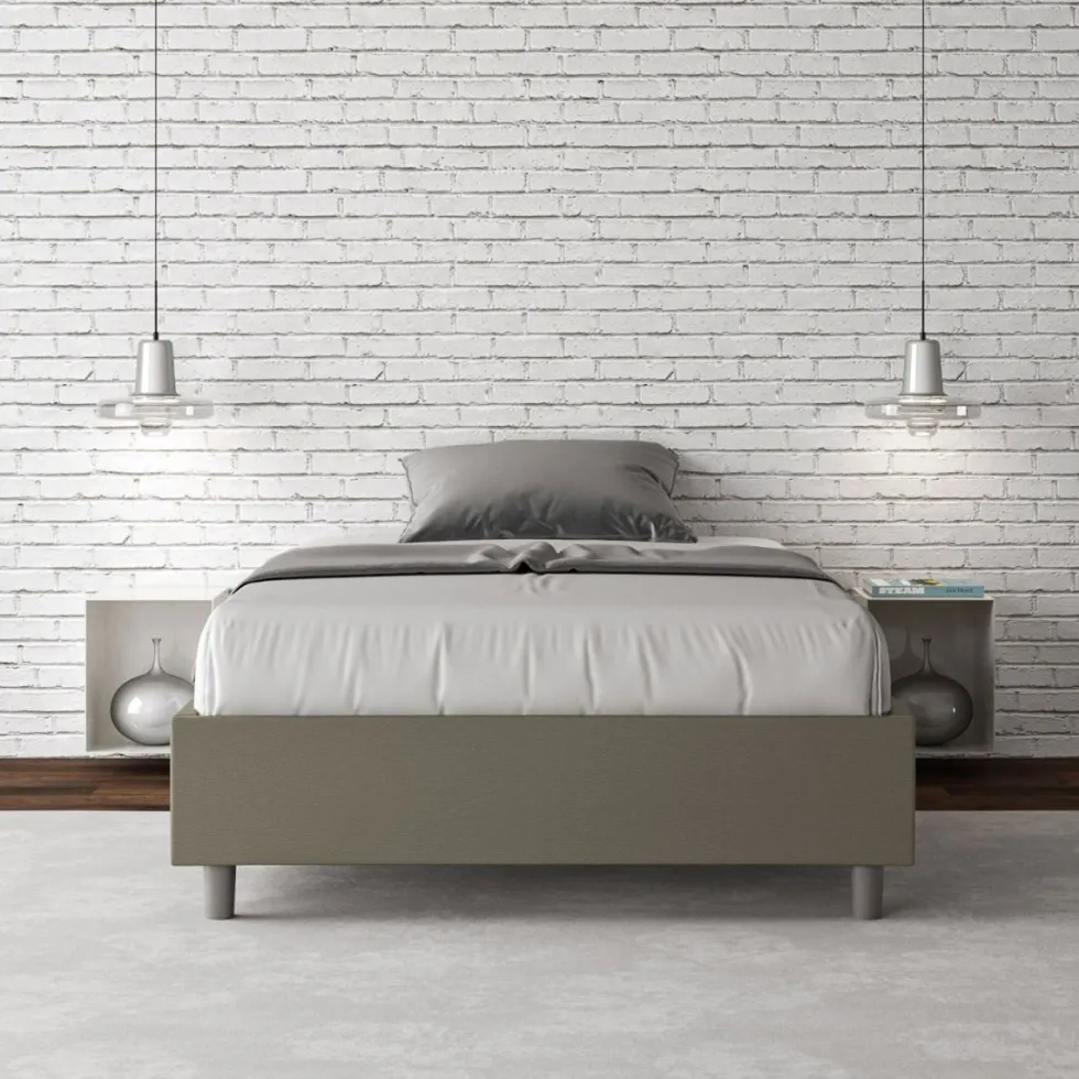 Letto 140x190cm alla francese sommier in similpelle cappuccino LIT257
